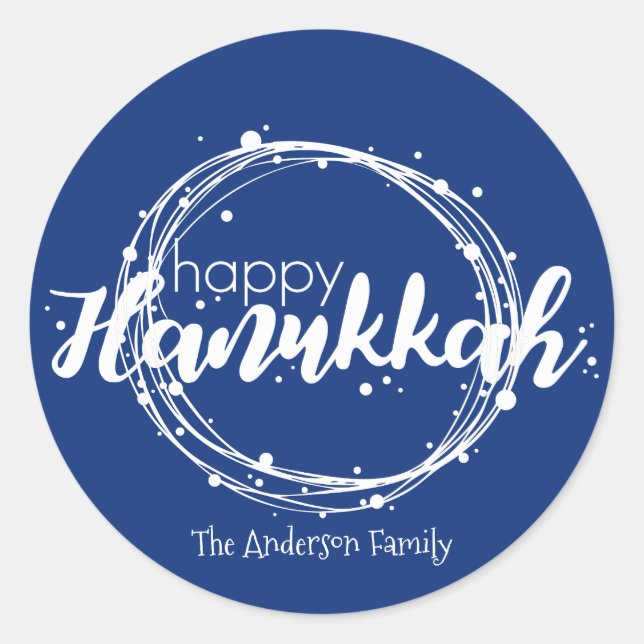 Happy Hanukkah Snow Bubbles Sticker Gift Tag (Front)