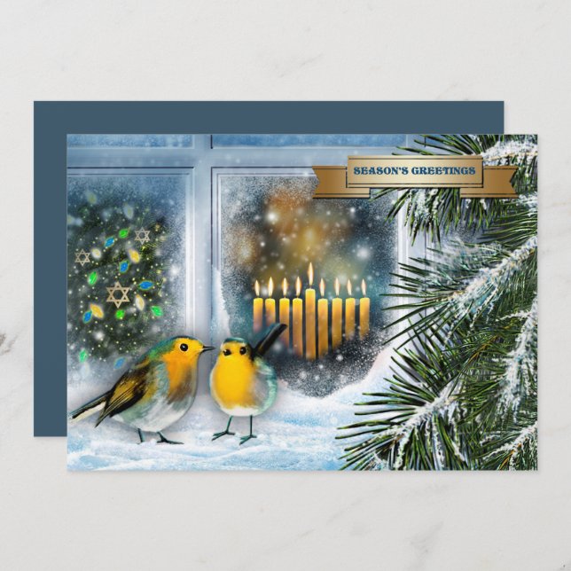 Happy Hanukkah. Snow Scene with Menorah Card (Front/Back)