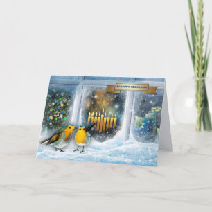Happy Hanukkah. Snow Scene with Menorah  Holiday Card
