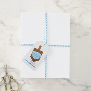 Happy Hanukkah - Spinning top with face mask Gift Tags