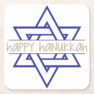 Happy Hanukkah Square Paper Coaster