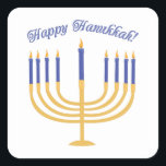 Happy Hanukkah! Square Sticker<br><div class="desc">Celebrate Hanukkah with a beautiful lite menorah.</div>