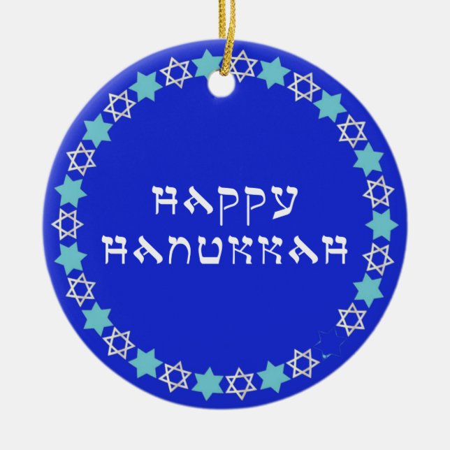 Happy Hanukkah Star Circle Ceramic Tree Decoration (Front)