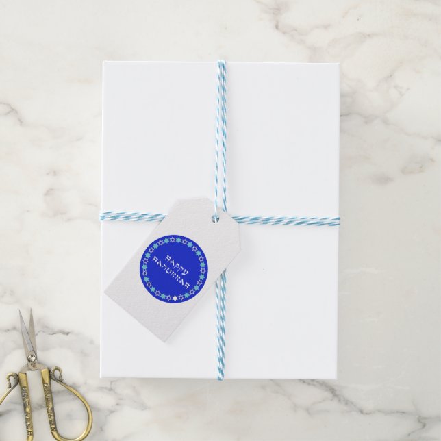 Happy Hanukkah Star Circle Gift Tags (With Twine)