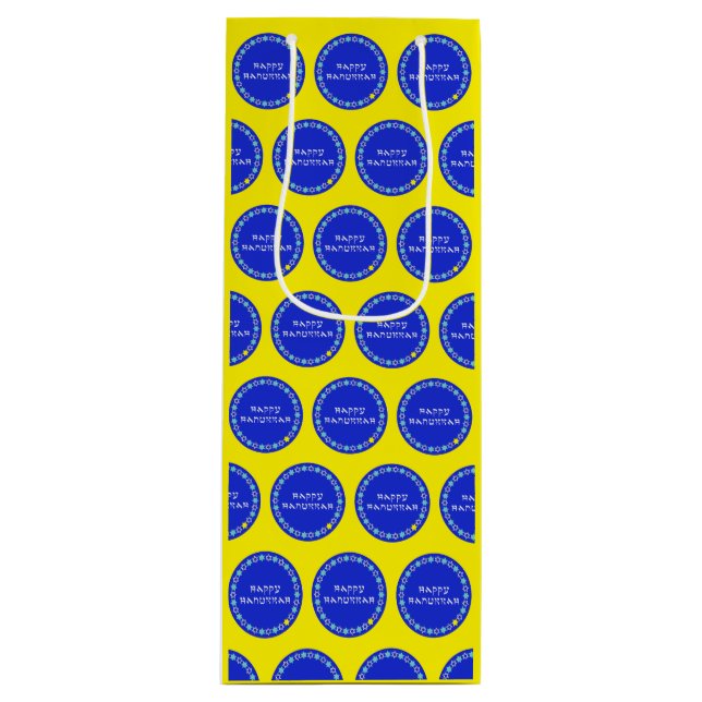 Happy Hanukkah Star Circle Wine Gift Bag (Front)