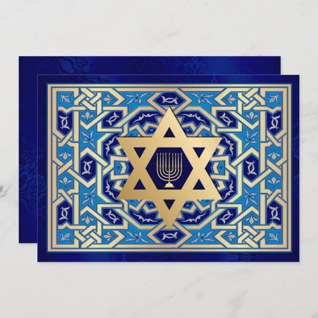 Happy Hanukkah. Star of David and Menorah Cards (Front/Back)