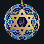 Happy Hanukkah! Star of David and Menorah Design Ceramic Tree Decoration<br><div class="desc">Happy Hanukkah | Happy Chanukah. Star of David and Menorah Design Hanukkah Gift Ceramic Ornaments with personalised text and year. Matching cards,  postage stamp,  envelopes and other products available in the Jewish Holidays / Hanukkah Category of our store.</div>