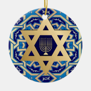 Happy Hanukkah! Star of David and Menorah Design Ceramic Tree Decoration