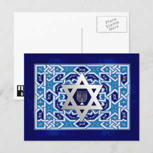 Happy Hanukkah. Star of David  and Menorah Holiday Postcard