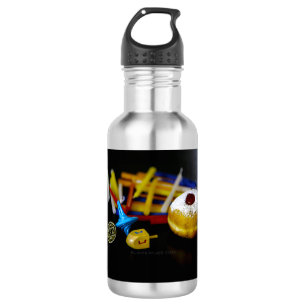 Happy Hanukkah, Star of David coin, menorah colorf 532 Ml Water Bottle