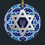 Happy Hanukkah.  Star of David Custom Year Ceramic Tree Decoration<br><div class="desc">Happy Hanukkah. Silver Foil Star of David and Menorah Design Hanukkah Gift Ornaments with custom year. Matching cards and gifts available in the Jewish Holidays / Hanukkah Category of our store.</div>