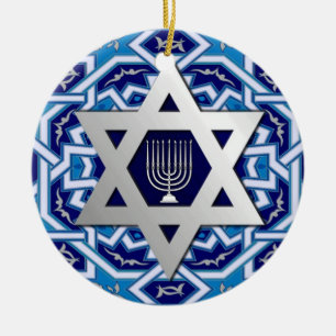 Happy Hanukkah.  Star of David Custom Year Ceramic Tree Decoration