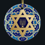 Happy Hanukkah.  Star of David Custom Year  Ceramic Tree Decoration<br><div class="desc">Happy Hanukkah. Gold Foil Star of David and Menorah design Hanukkah Gift Ornaments with personalised year. Matching cards and gifts available in the Jewish Holidays / Hanukkah Category of our store.</div>