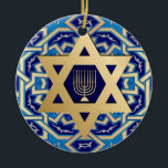Happy Hanukkah.  Star of David Custom Year  Ceramic Tree Decoration<br><div class="desc">Happy Hanukkah. Gold Foil Star of David and Menorah design Hanukkah Gift Ornaments with personalised year. Matching cards and gifts available in the Jewish Holidays / Hanukkah Category of our store.</div>