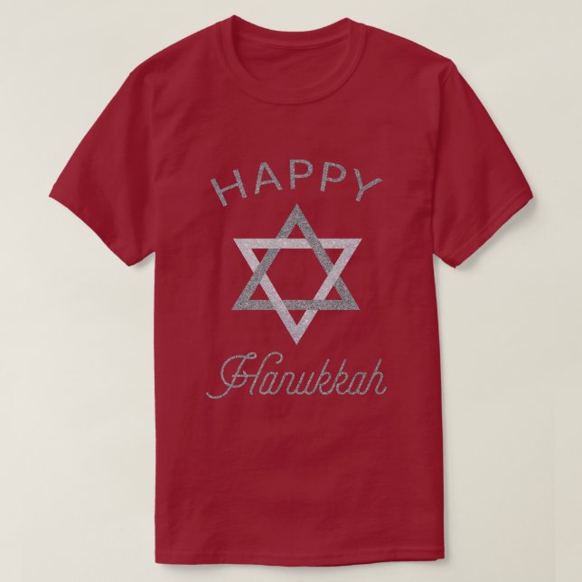 Happy Hanukkah Star of David Glitter T-Shirt (Design Front)