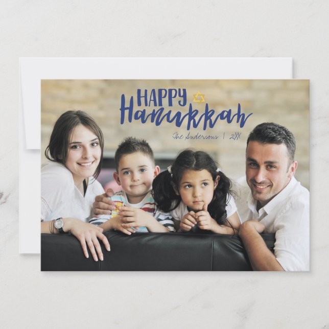 Happy Hanukkah Star of David Holiday Photo Card (Front)
