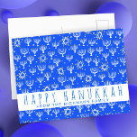 Happy Hanukkah Star of David Menorah Blue CUSTOM Postcard<br><div class="desc">Customise this card by adding your own text over the cute background. Click "personalise" above to edit the text, and "edit using design tool" to change the font, colours and layout. Add your own text to the back side too. Check my shop for more colours and designs or let me...</div>