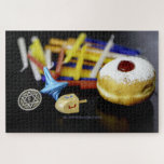 Happy Hanukkah Star of David menorah Dreidel Slipp Jigsaw Puzzle<br><div class="desc">Happy Hanukkah Star of David menorah Dreidel SlipperyJoe's artistic Celebration Candles Jewish Hebrew Chanukah gifts decorations Judaism religion</div>