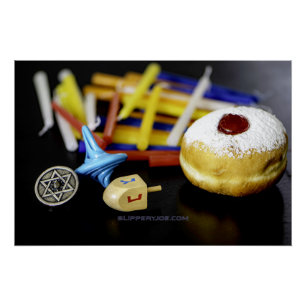 Happy Hanukkah Star of David menorah Dreidel Slipp Poster