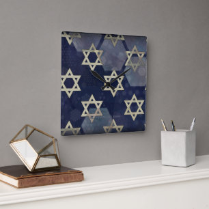 Happy Hanukkah Star of David menorah Dreidel Slipp Square Wall Clock