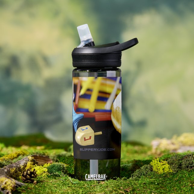 Happy Hanukkah Star of David menorah Dreidel Slipp Water Bottle (Outdoor)