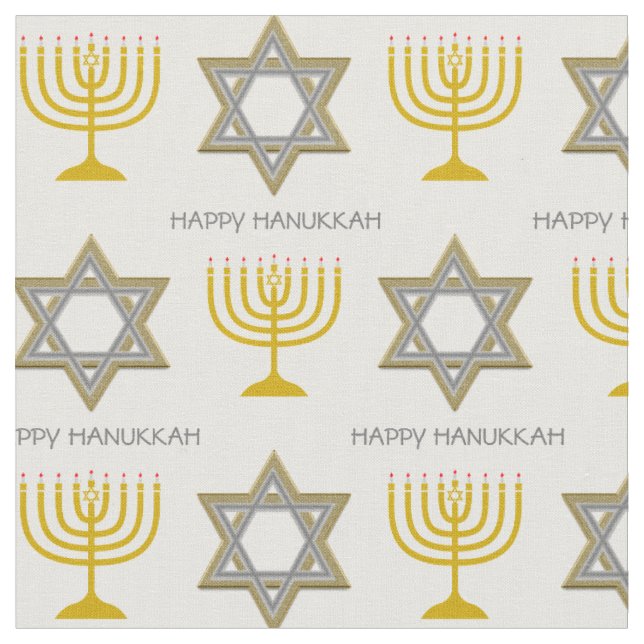 HAPPY HANUKKAH | Star of David | Menorah Fabric (Close Up)