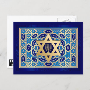 Happy Hanukkah. Star of David & Menorah Holiday Postcard