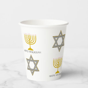 HAPPY HANUKKAH Star of David Menorah Paper Cups