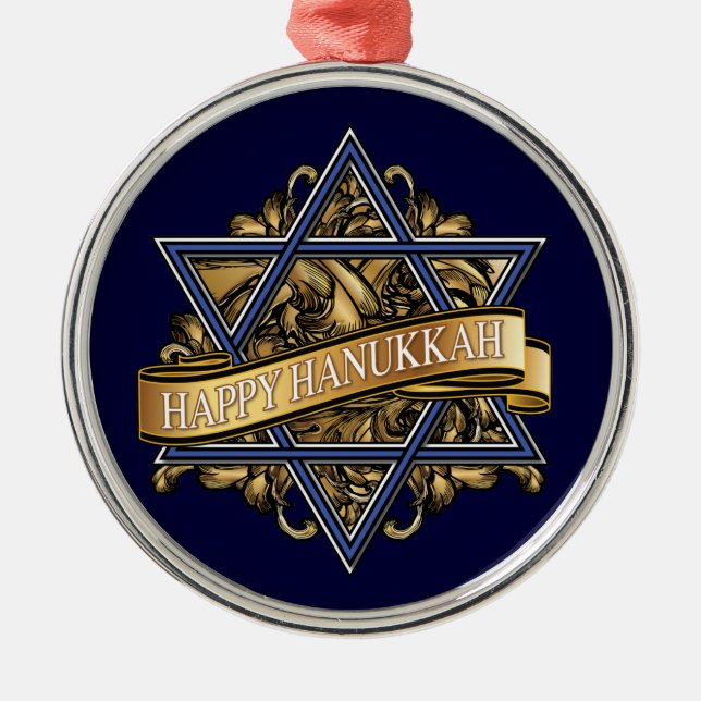  Happy Hanukkah Star of David Metal Tree Decoration (Front)