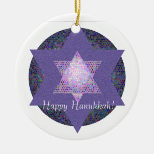 Happy Hanukkah! Star of David MultiColored Ceramic Tree Decoration