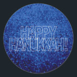 Happy Hanukkah Sticker<br><div class="desc">Happy Hanukkah! on blue geometric background.</div>