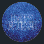 Happy Hanukkah Sticker<br><div class="desc">Happy Hanukkah! on blue geometric background.</div>