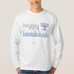 Happy Hanukkah T-Shirt<br><div class="desc">Twinkly stars emphasize the wondrous power of light... Choose a different background colour if you like. And Happy Hanukkah!</div>