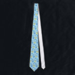 Happy Hanukkah Tie<br><div class="desc">Happy Hanukkah text with a menorah, Star of David and two dreidels. Shades of blue, white and yellow.</div>
