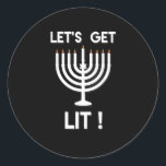 Happy Hanukkah Tis The Season Get Classic Round Sticker<br><div class="desc">Happy Hanukkah Tis The Season Get: A joyful Hanukkah design celebrating the festival of lights. Perfect for sharing warmth and laughter. Bright,  festive,  and inclusive.</div>