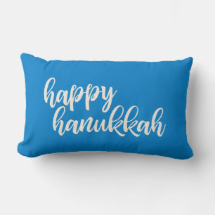 Happy Hanukkah Trendy Script Lettering Blue Lumbar Cushion