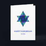 Happy Hanukkah Turquoise Star of David Non-Photo Holiday Card<br><div class="desc">Wish friends and family "Happy Hanukkah" with this whimsical blue multicolored Star of David.  The year is editable with more editable text inside.  Click "customise it" to change fonts,  move text,  colour or resize</div>