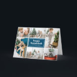 Happy Hanukkah Typography Photo Collage Blue Holiday Card<br><div class="desc">Happy Hanukkah! Send holiday wishes and greetings with this modern and stylish holiday photo card. It features retro bold typography with blue diagonal stripes pattern. Personalise by adding your favourite photos,  greeting,  names and other details. The texts are fully editable. Available as a flat card,  folded card and postcard.</div>