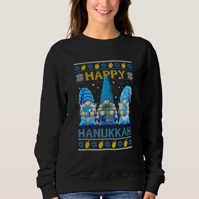 Happy Hanukkah Ugly Christmas Gnome Gnomies Menora Sweatshirt (Front)