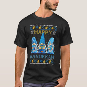 Happy Hanukkah Ugly Christmas Gnome Gnomies Menora T-Shirt