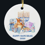 Happy Hanukkah Watercolor Covid 2020 Face Mask Ceramic Tree Decoration<br><div class="desc">This design was created though digital art. It may be personalised in the area provided or customising by changing the photo or added your own words. Contact me at colorflowcreations@gmail.com if you with to have this design on another product. Purchase my original abstract acrylic painting for sale at www.etsy.com/shop/colorflowart. See...</div>