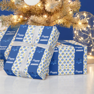Happy Hanukkah Watercolor David Stars Wrapping Paper