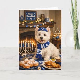 Happy Hanukkah Westie Card – Festive Jewish Dog