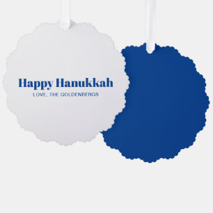 Happy Hanukkah white and blue minimalist custom Tree Decoration Card
