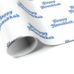 Happy Hanukkah white blue Jewish Holiday Gift Wrapping Paper<br><div class="desc">Happy Hanukkah blue and white cute typography pattern Jewish Holiday modern Gift Wrapping Paper.
Blue text pattern on white background.</div>