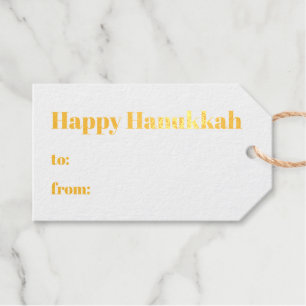 Happy Hanukkah white blue minimalist gold Gift Tags