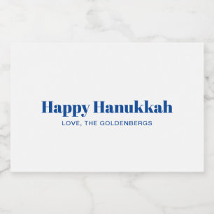 Happy Hanukkah white blue minimalist personalised Food Label