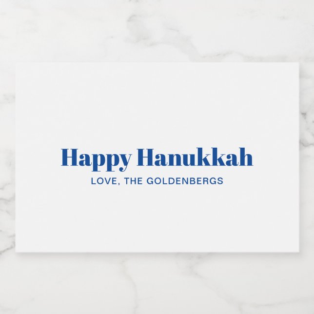 Happy Hanukkah white blue minimalist personalised Food Label (Single Label)