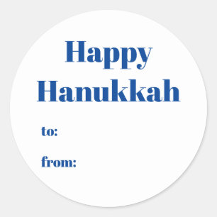 Happy Hanukkah white blue to from blank minimalist Classic Round Sticker