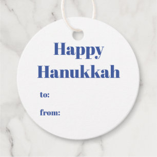 Happy Hanukkah white blue to from blank minimalist Favour Tags